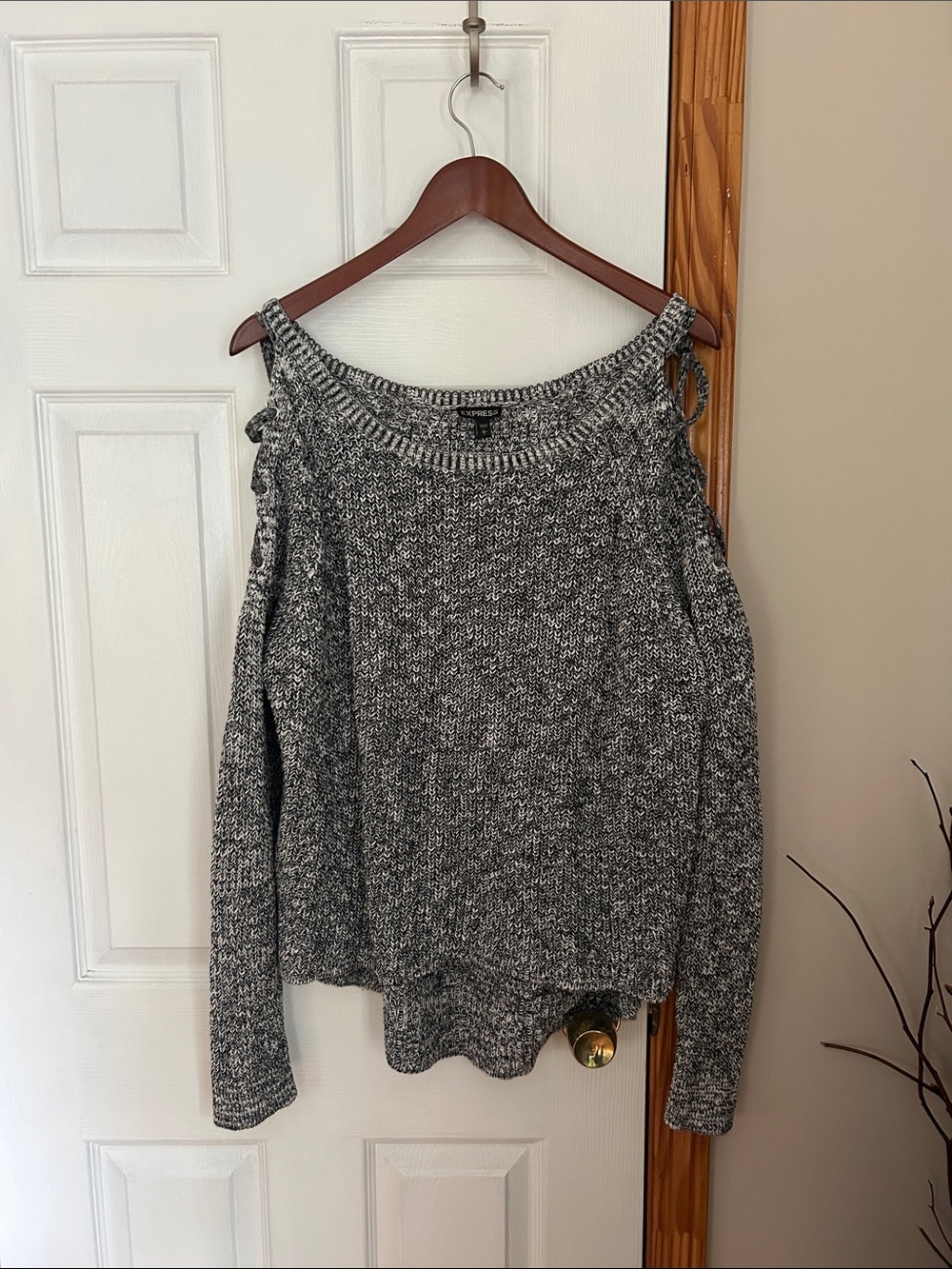 Express Marled Gray Cold-Shoulder Knit Sweater